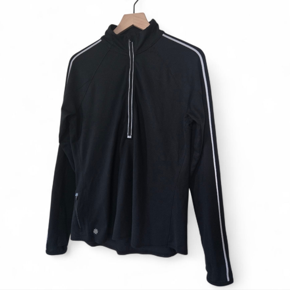 Athleta Running Wild Taped Half Zip Pullover Black Size Large - Picture 2 of 8